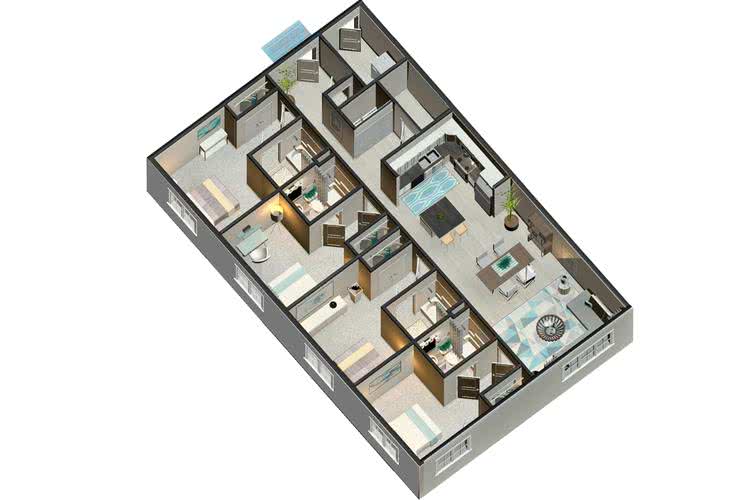 3D | Our brand new floor plan features four bedrooms, each with a private bathroom and spacious closet. The spacious, open concept floor plan is state-of-the-art, with stainless steel appliances, a full size washer and dryer, and modern accents throughout. All utilities are included!