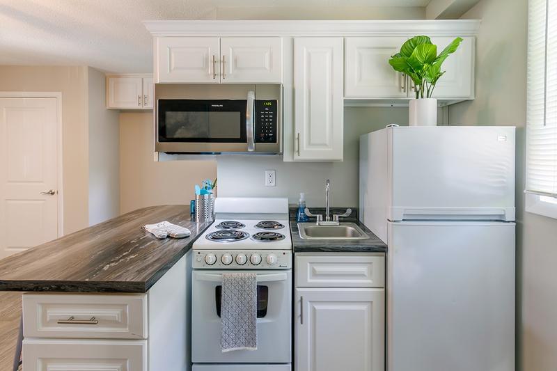 Modern Style Kitchen | Your new kitchen has plenty of cabinet space and a breakfast bar.