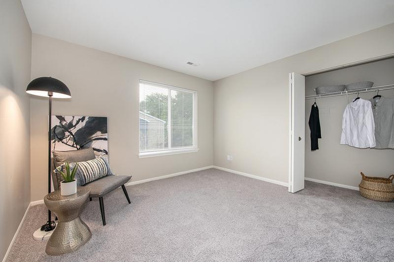Guest Bedroom | Guest bedroom featuring plush carpeting, and large closets.
