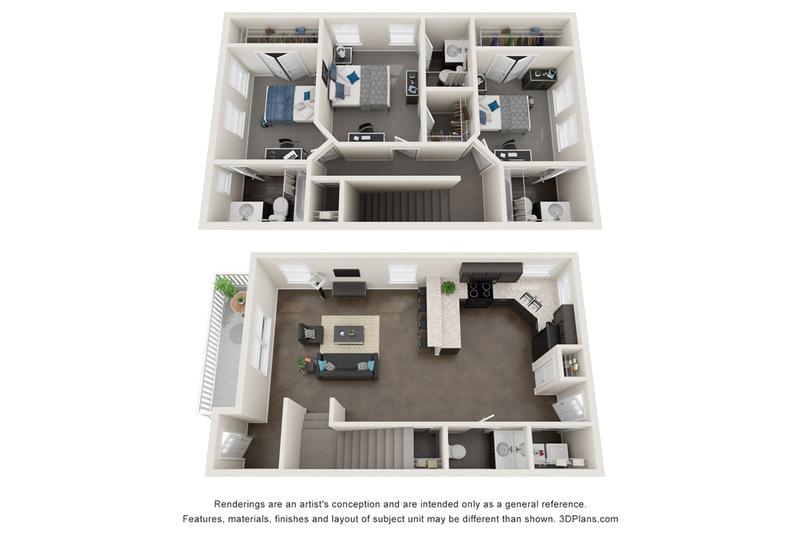 3D | The Faurot floor plan is the three-bedroom, three-and-a-half-bathroom townhome of your dreams. 