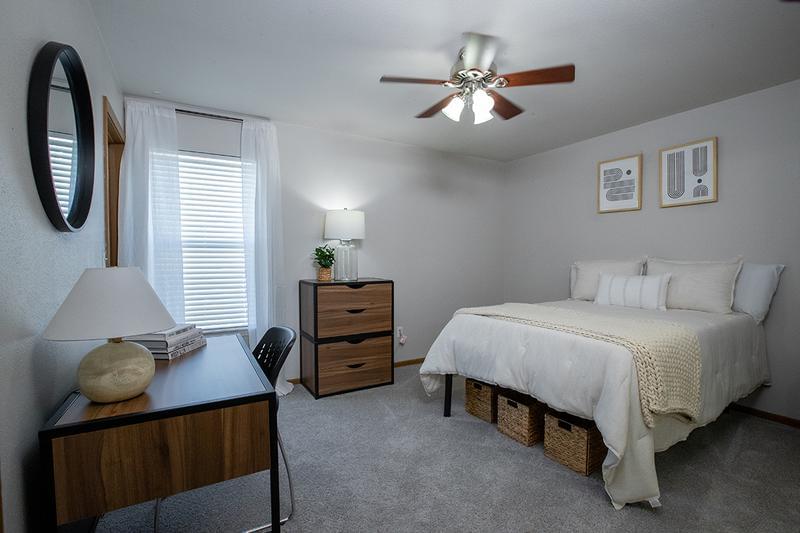 Optional Furnished Bedroom | Our furnished homes include a full size bed, 4-drawer dresser, nightstand and desk - everything you need to live comfortably. 