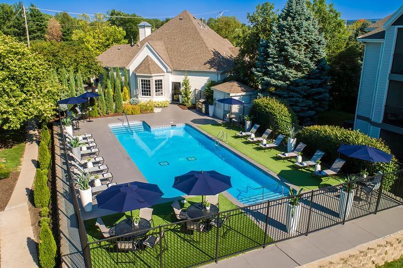 Pooldeck Aerial | Our pool deck is a great place to soak in the sun.