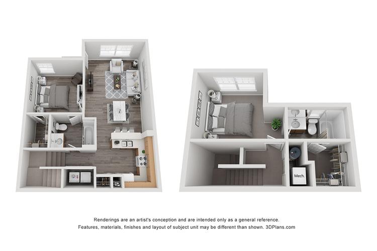 3D | This floor plan features two master suites with enormous walk-in closets. The Cedar offers great space for entertaining and storage making it perfect for any lifestyle. Enjoy your very own full-size washer and dryer!