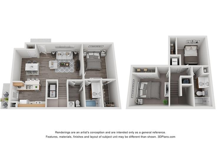 3D | The Sycamore is a three bedroom layout, which offers a full galley-style kitchen, lush carpeting throughout the ample living space and a private patio. You'll love having your very own full-size washer and dryer! Let this ideal layout be a part of your daily routine! 