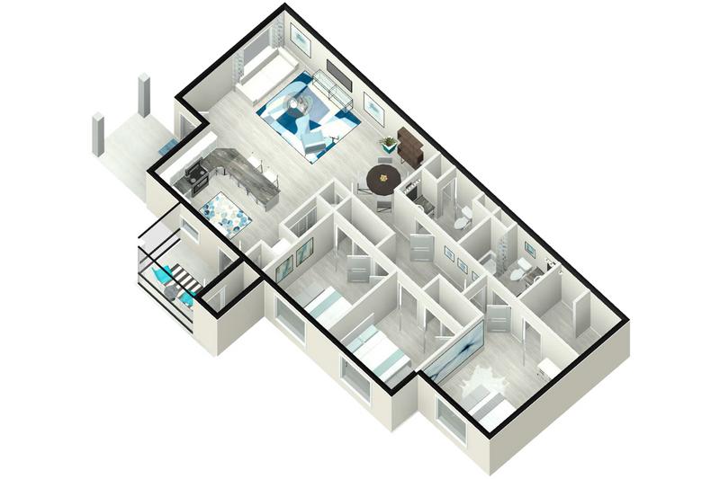 3D | The Cobalt contains 3 bedrooms and 2 bathrooms in 1440 square feet of living space.