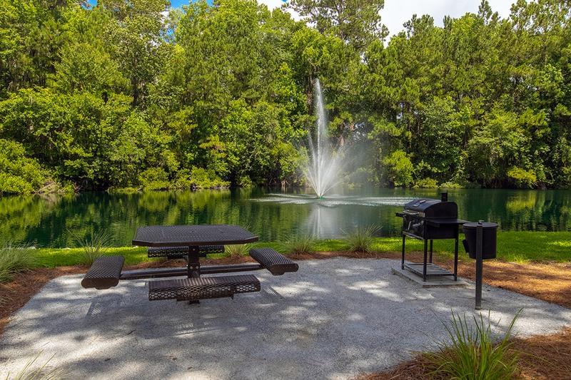 BBQ Grills | Cookout by the lake at our picnic area featuring charcoal grills.