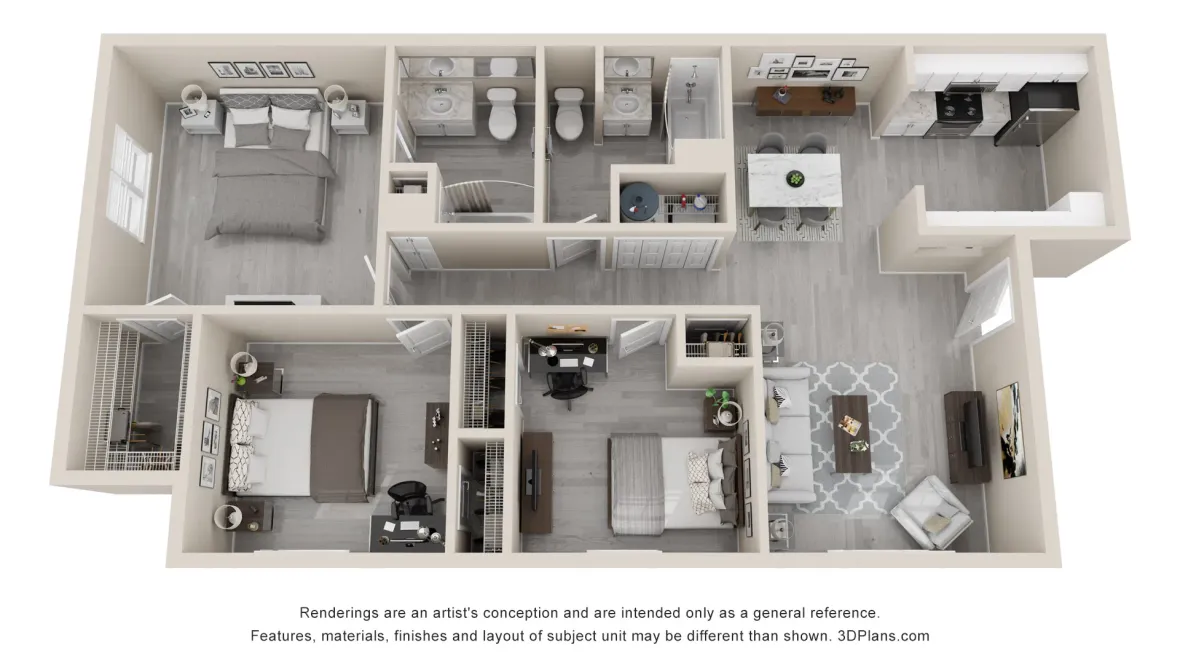 The Flagstaff floor plan offers three bedrooms and two baths.