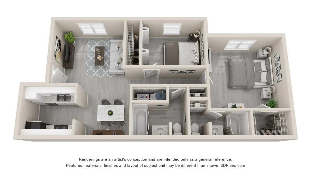 The Tucson floor plan offers two bedrooms and two baths. 