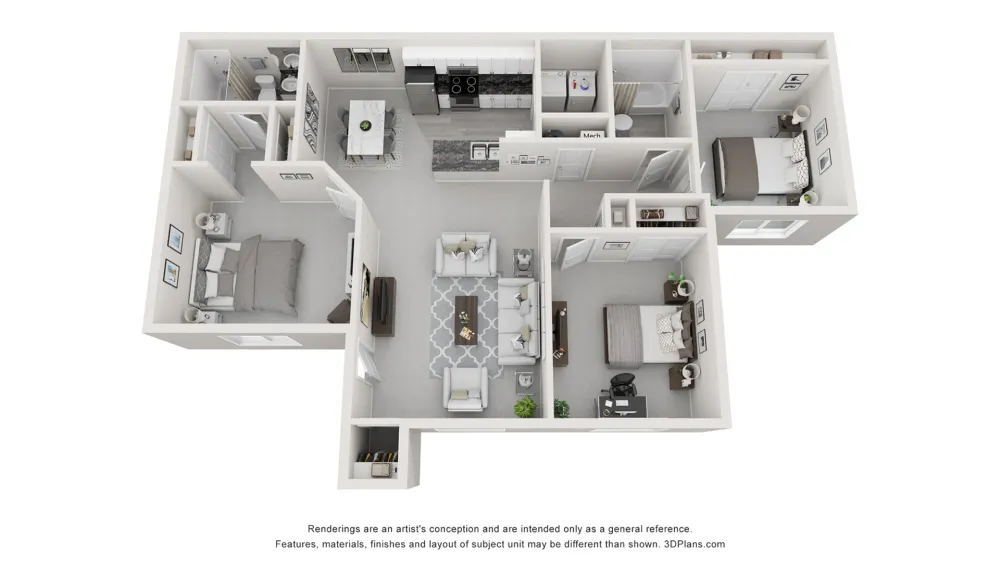 A 3D floor plan rendering of The Agave Signature floor plan.
