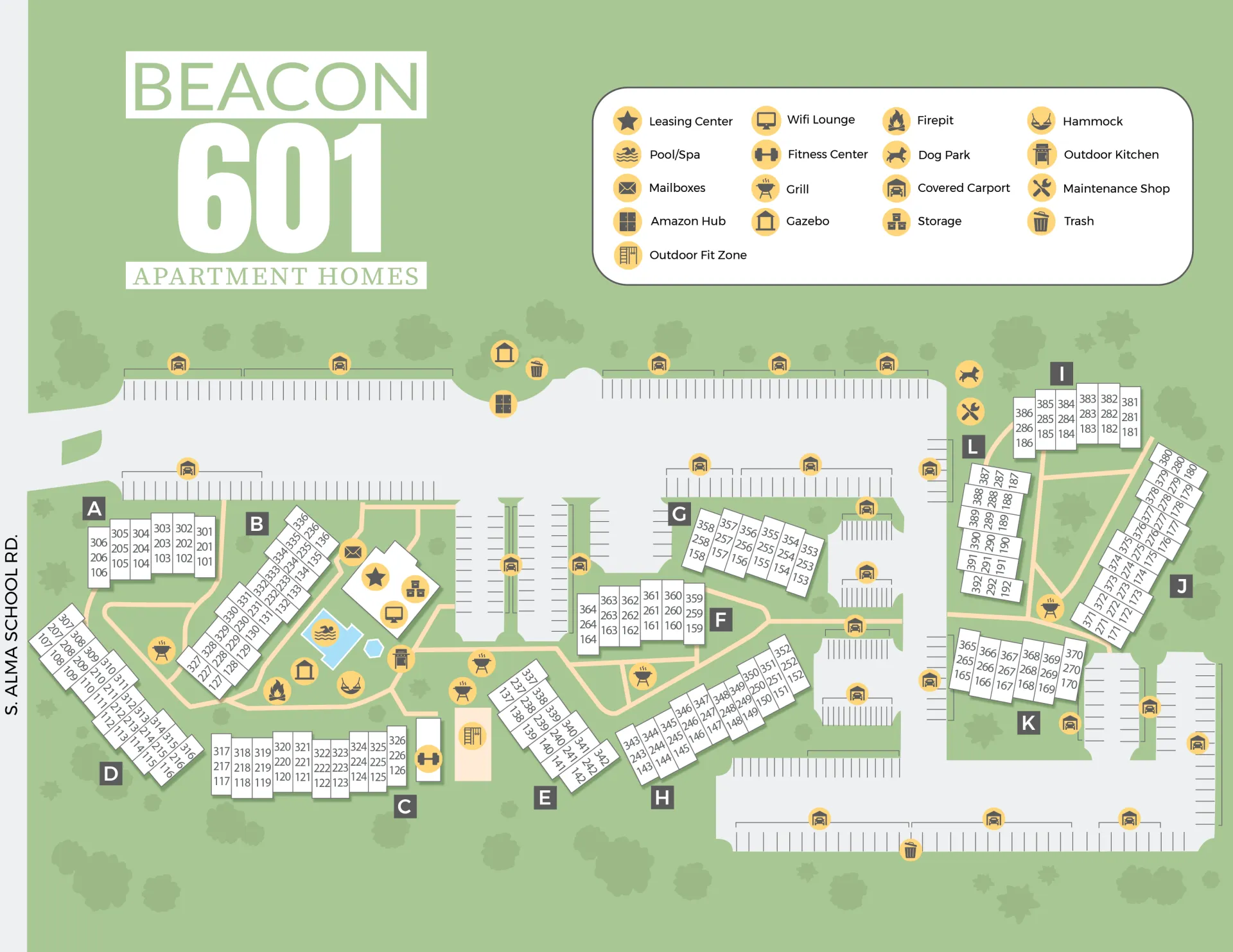 A 2D rendering of the Beacon at 601 community in Mesa, AZ.