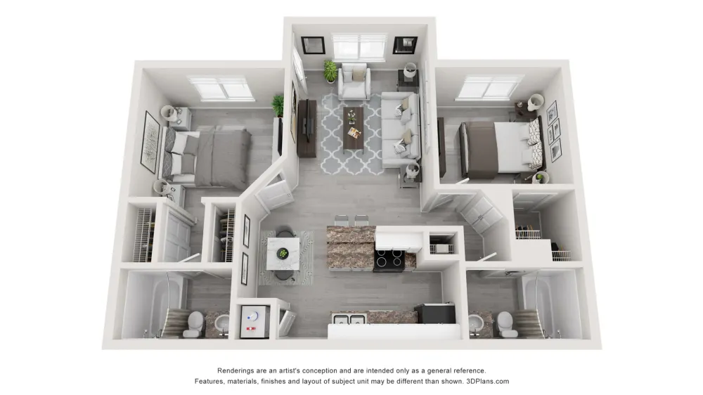 A 3D floor plan rendering of The Saguaro.