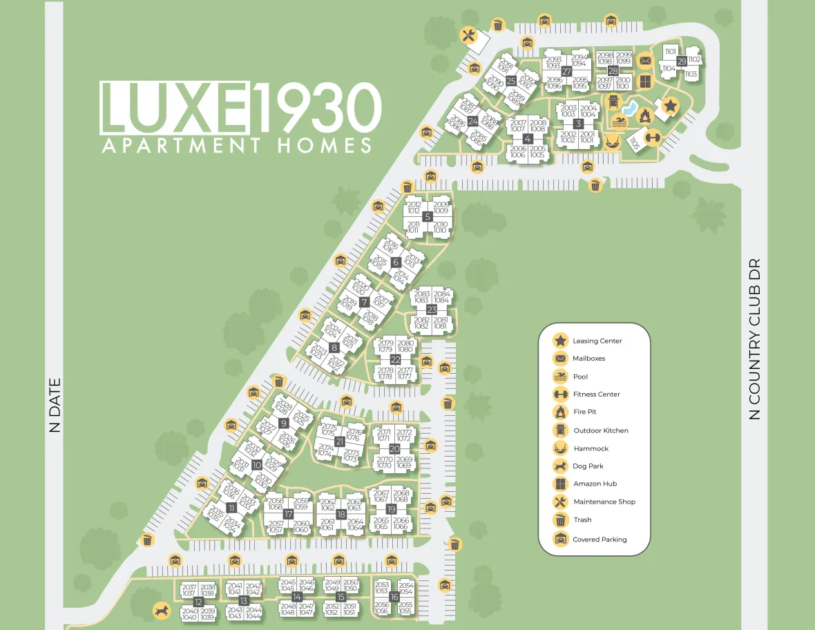 A 2D rendering of the Luxe 1930 community in Mesa, Arizona. 