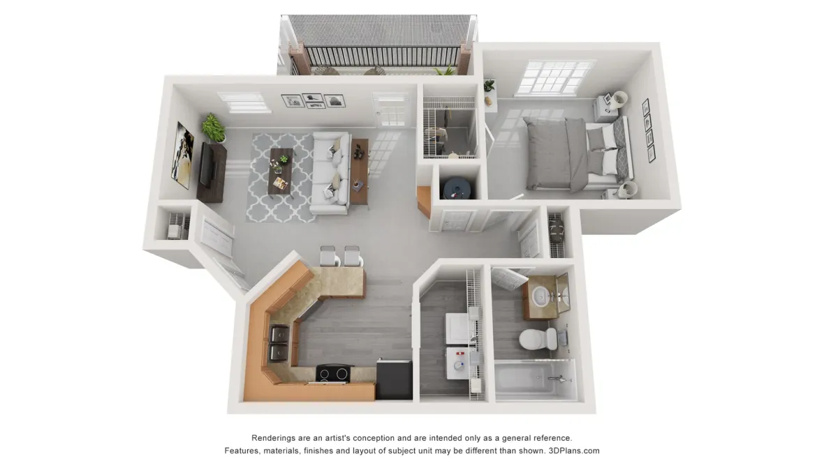 The Blossom floorplan offers one bedroom and one bath. 