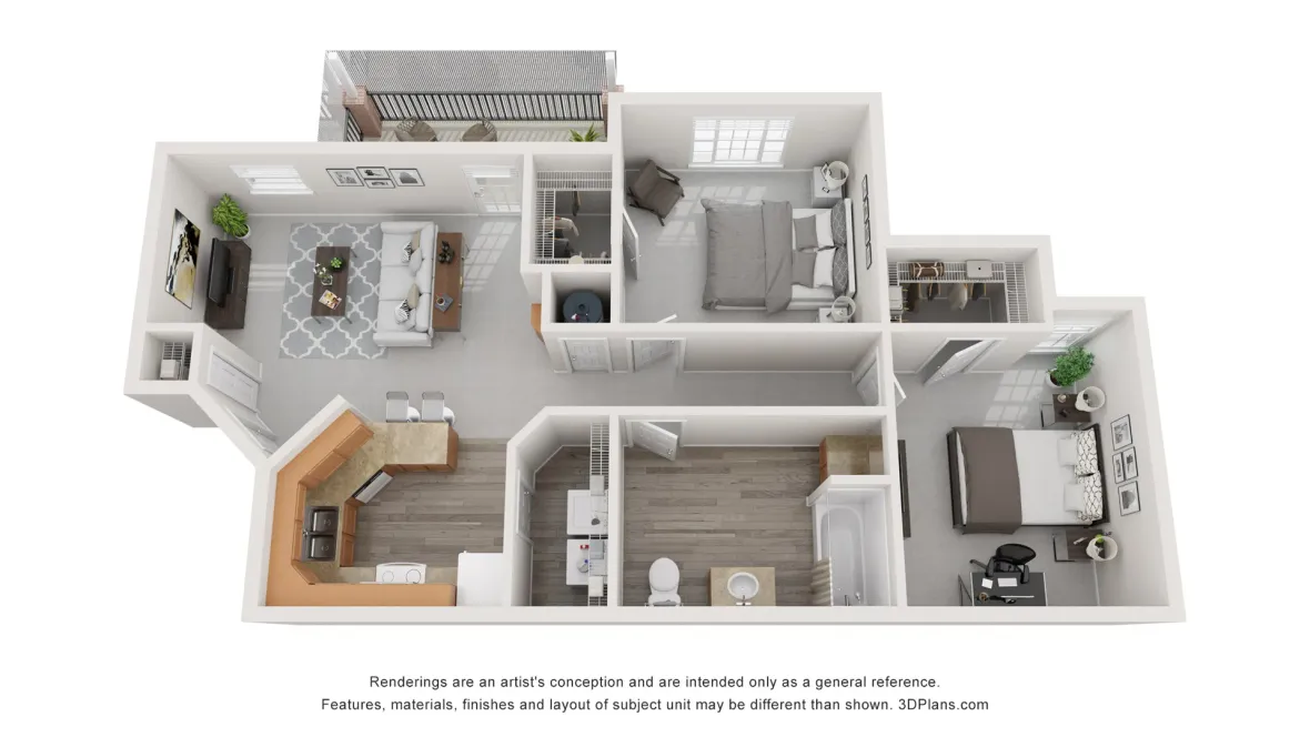 The Rose floorplan offers two bedrooms and one bath. 