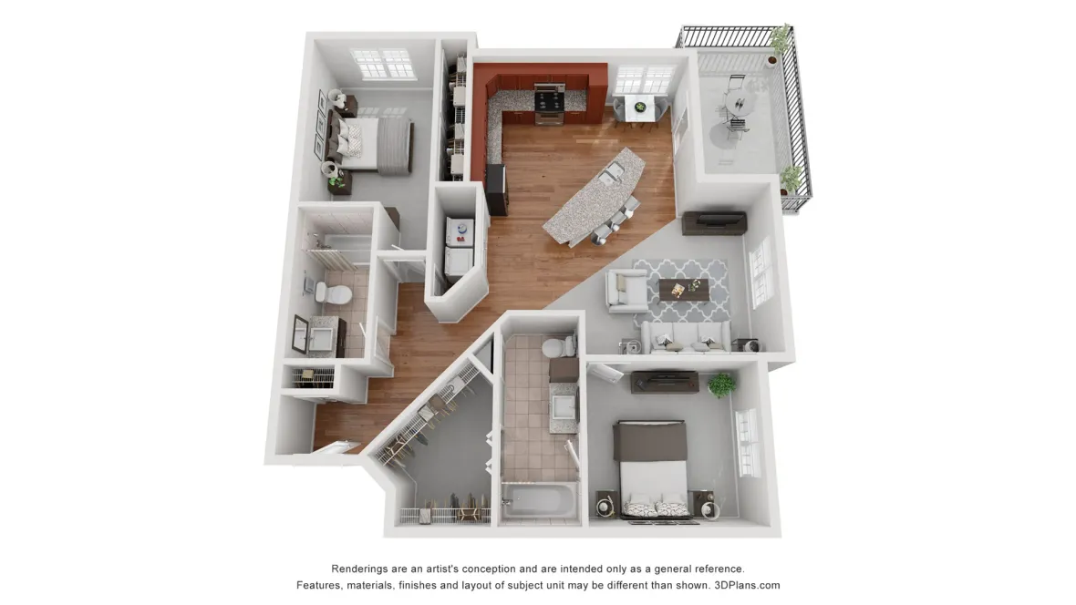 The Ashford floorplan offers two beds, two baths.