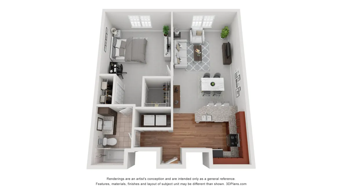 The Ivey floorplan offers one bed, one bath.