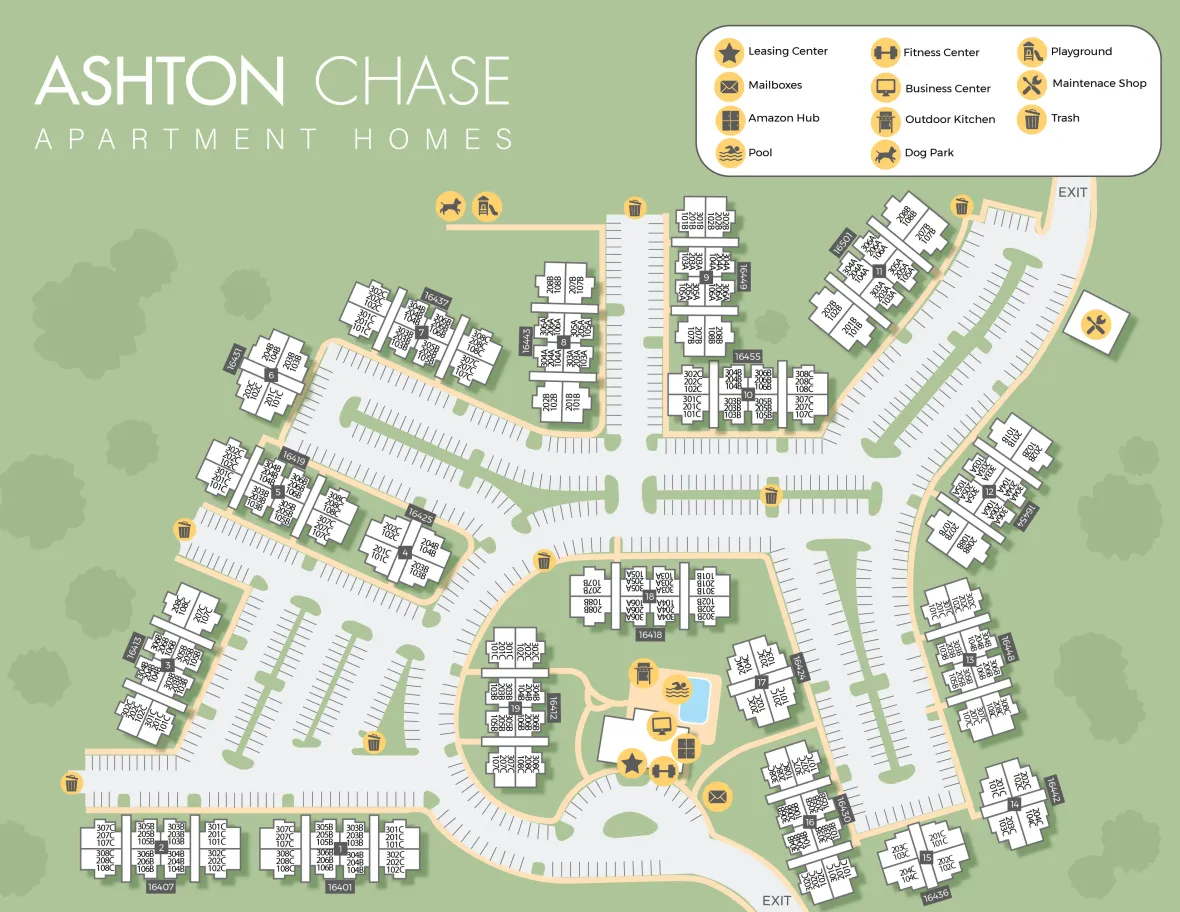 A property map of Ashton Chase showing the layout of the community.