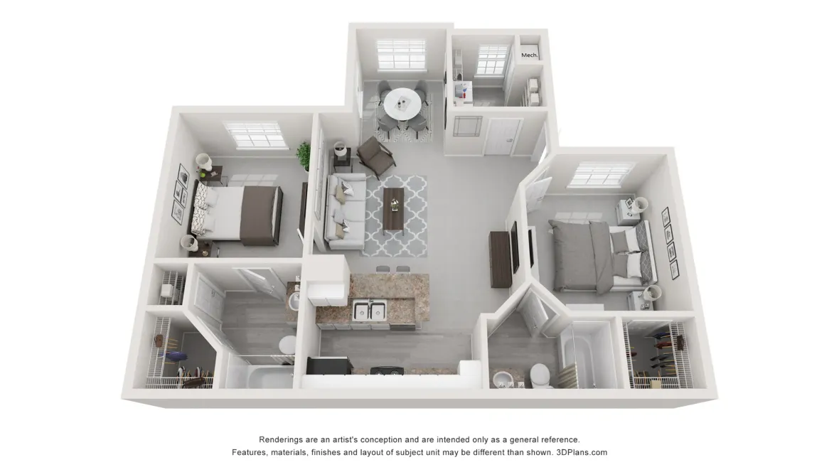 A 3D floor plan rendering of The Cove. 
