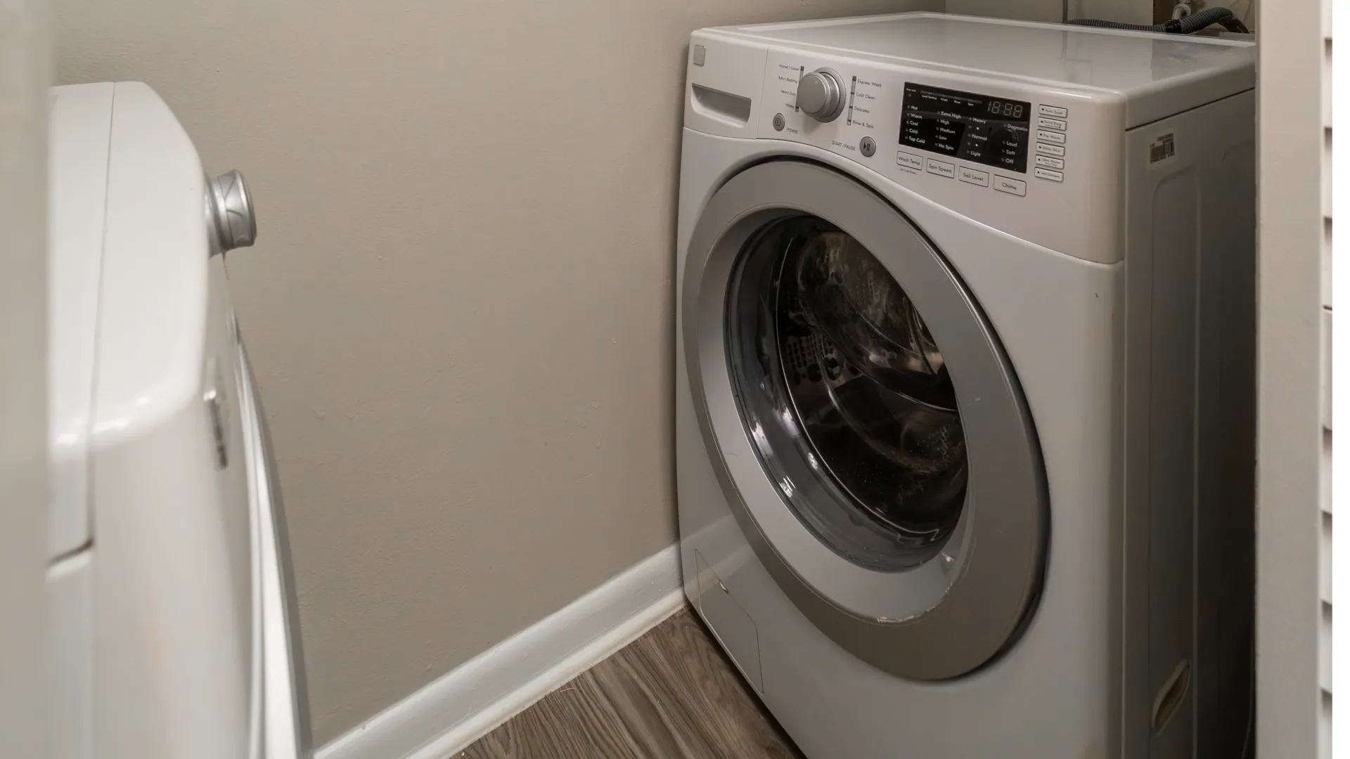 A convenient laundry space featuring front loading, in-home appliances. 