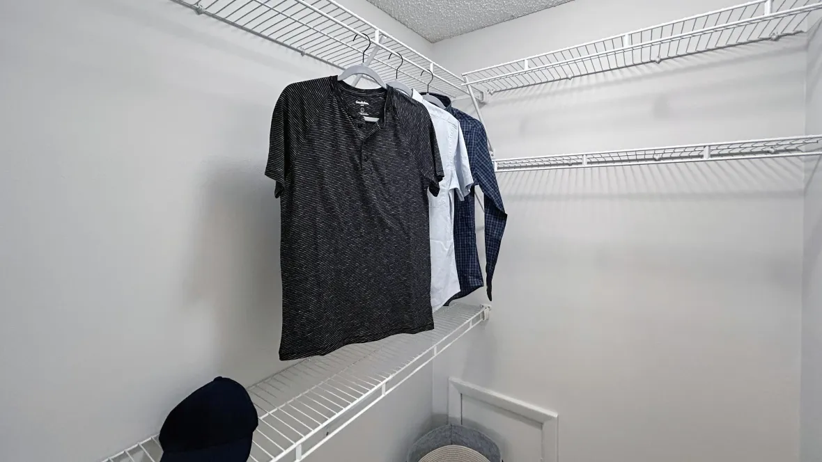 An expansive closet with wire shelving. 