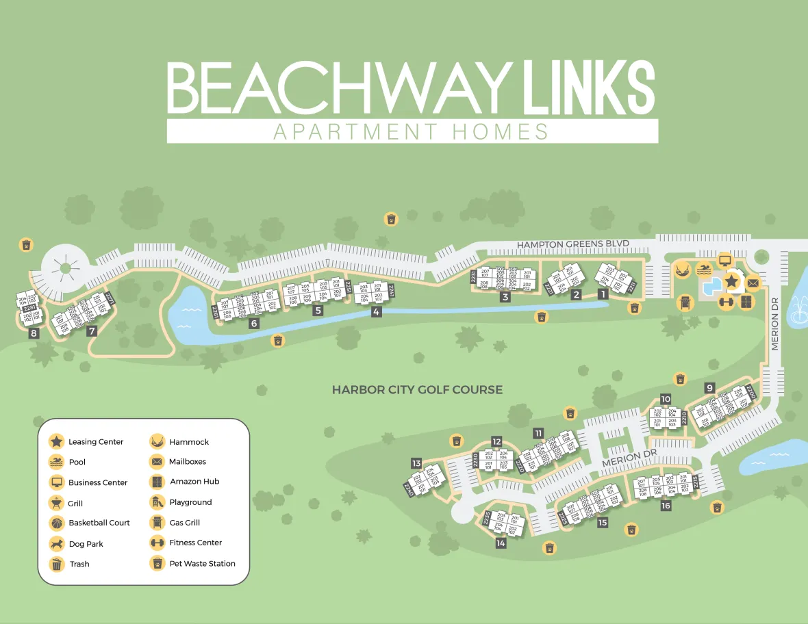 A 2D rendering of the Beachway Links community in Melbourne, Florida. 