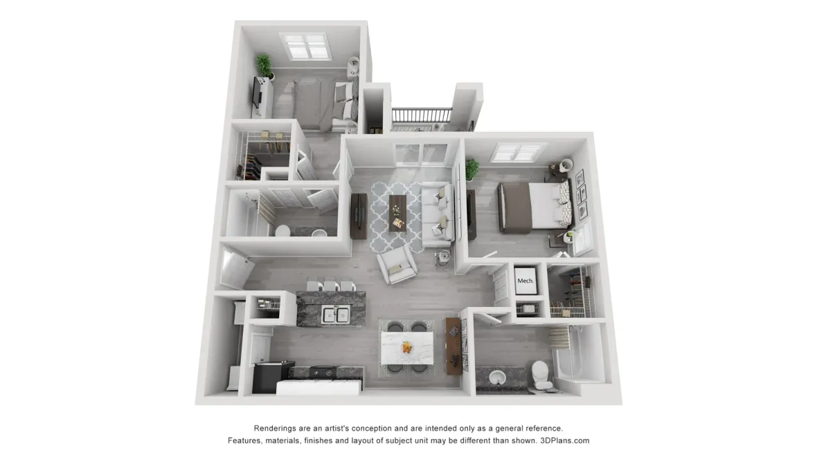 A photo of our 2x2 floor plan, The Beauclair.