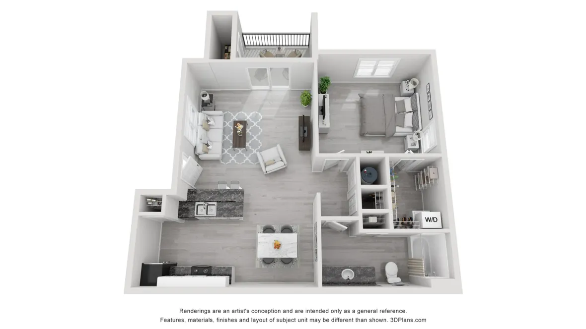 A photo of our 1x2 floor plan, The Harris.