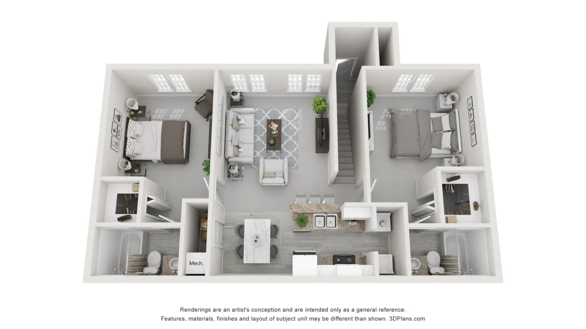 A 3D floor plan rendering of The Biltmore.