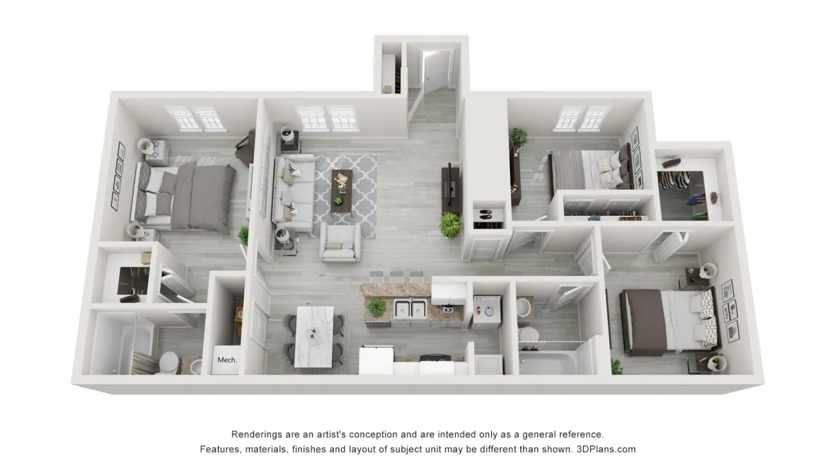 A 3D floor plan rendering of The Canterbury.
