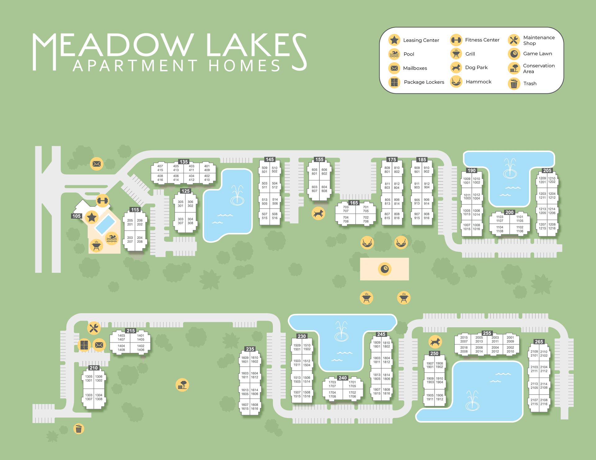 A 2D rendering of the Meadow Lakes community in Naples, Florida.