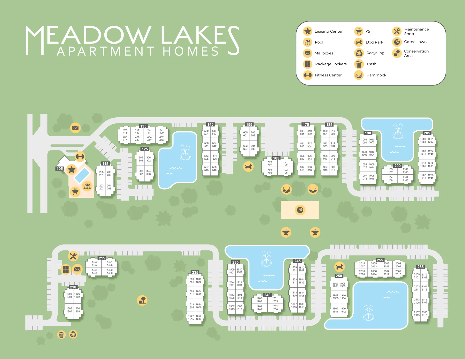 A 2D rendering of the Meadow Lakes community in Naples, Florida. 