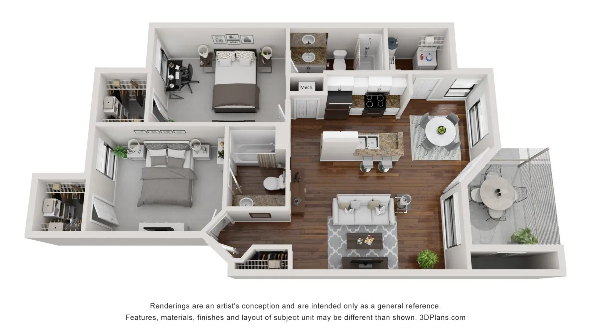 A 3D floor plan rendering of The Martinique Classic. 