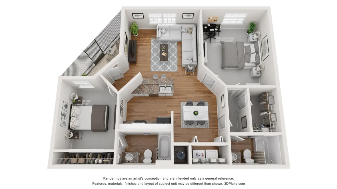 A 3D floor plan rendering of The Canary