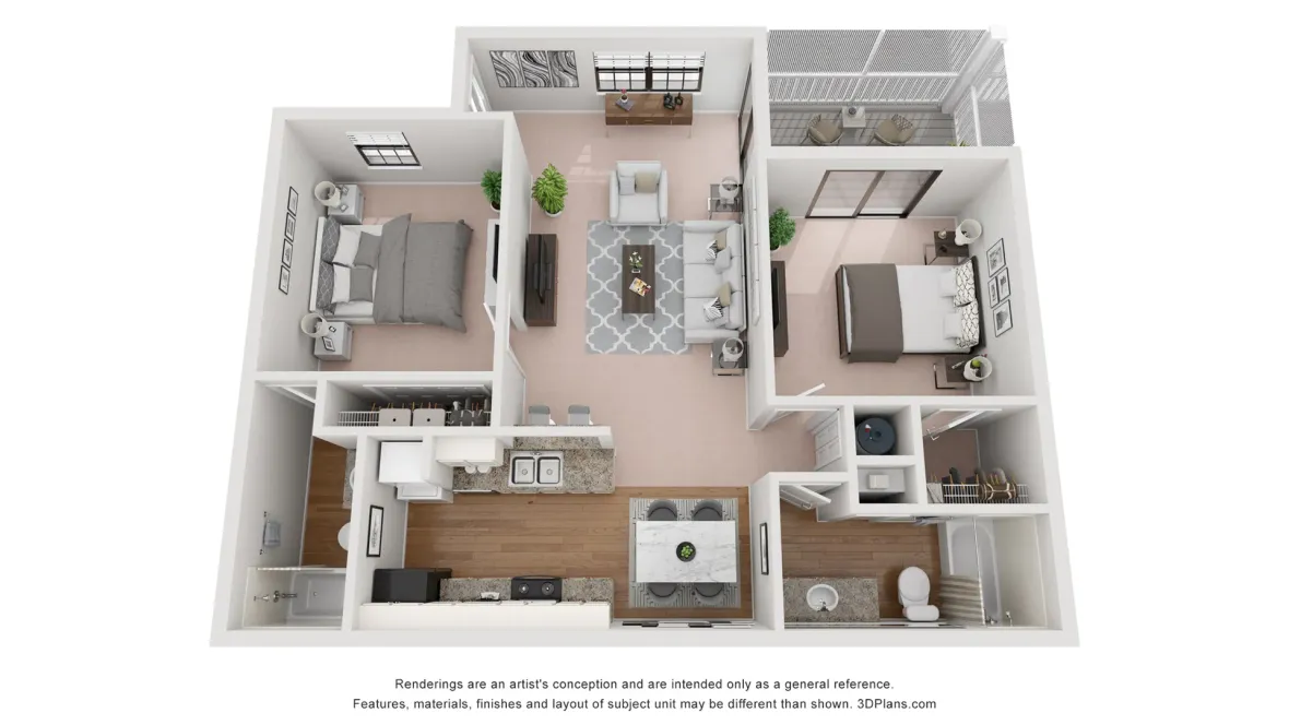A photo of our 2x2 floor plan, The Maplewood.