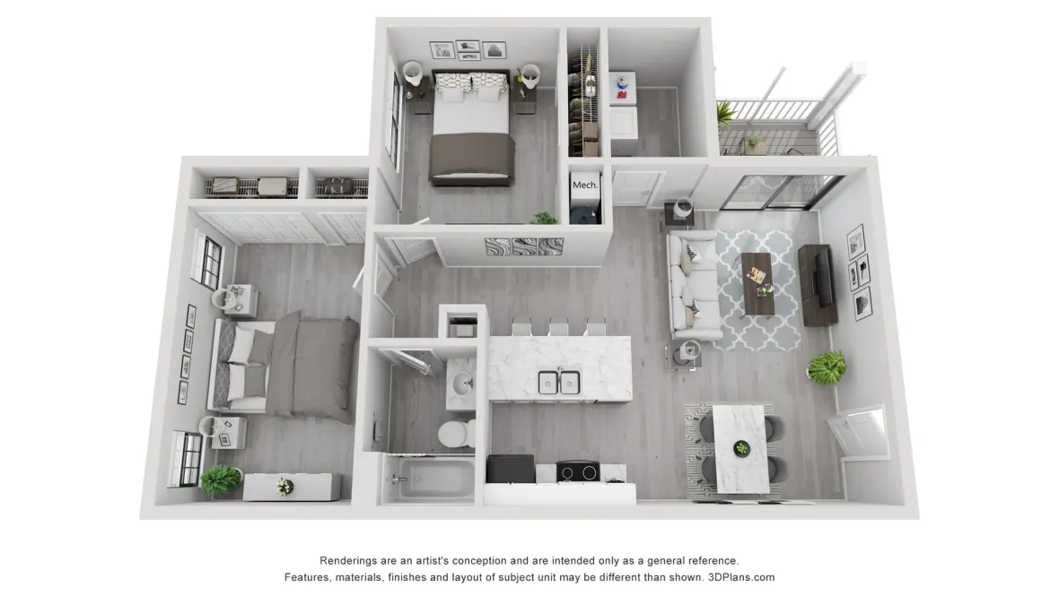 A photo of our 2x1 floor plan, The Rosewood.