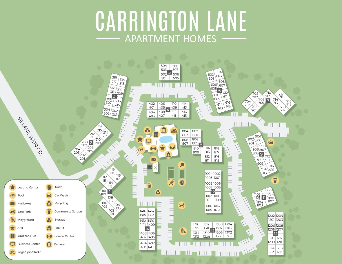 A property map of Carrington Lane showing the layout of the community.