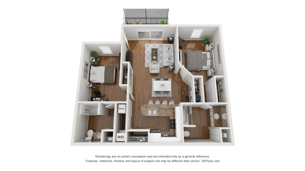A photo of our 2x2 floor plan, The Grande.