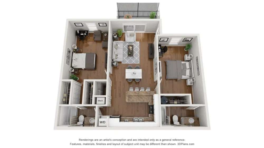 A photo of our 2x2 floor plan, The Tuscany.