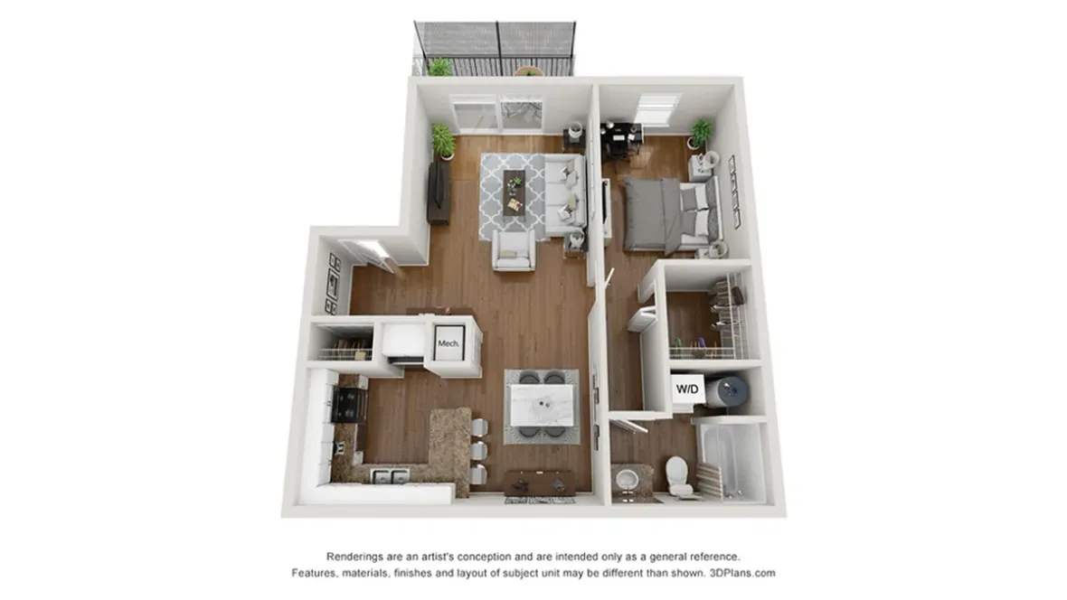 A photo of our 1x1 floor plan, The Cape.