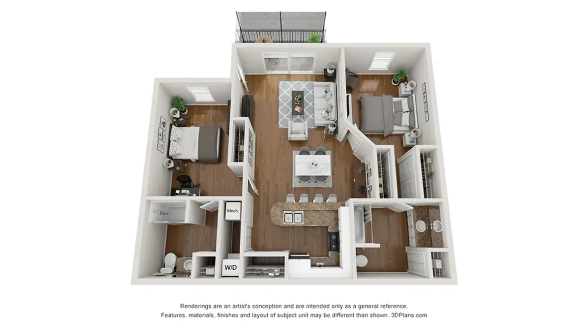 A photo of our 2x2 floor plan, The Carolina.