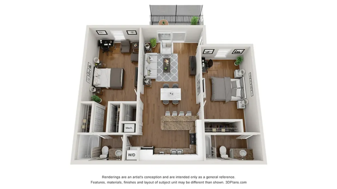 A photo of our 2x2 floor plan, The Tuscany.