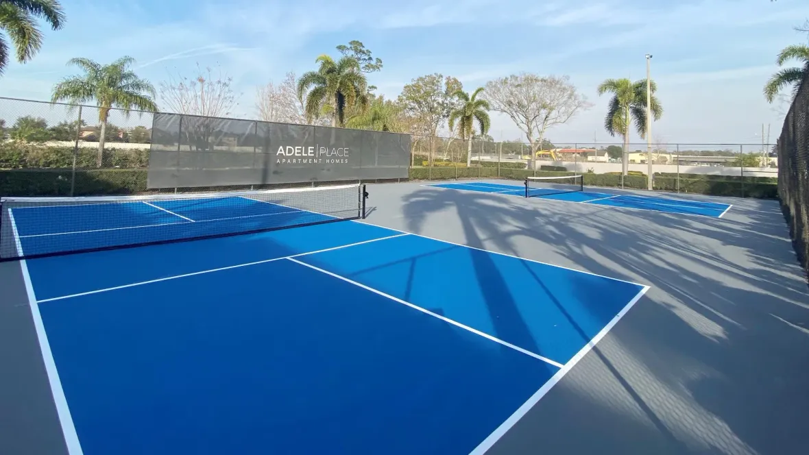 A pickleball court in our apartment community, offering a fun and engaging space for residents to enjoy games and exercise.