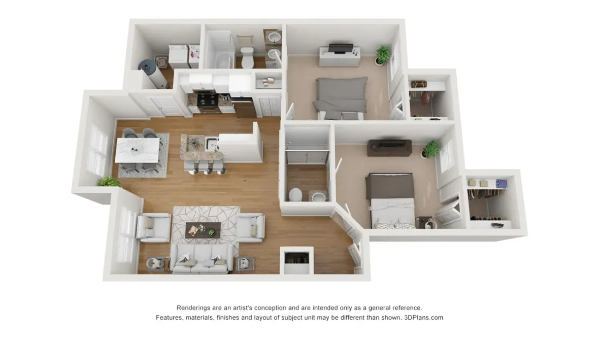 A photo of our 2x2 floor plan, The Allister.