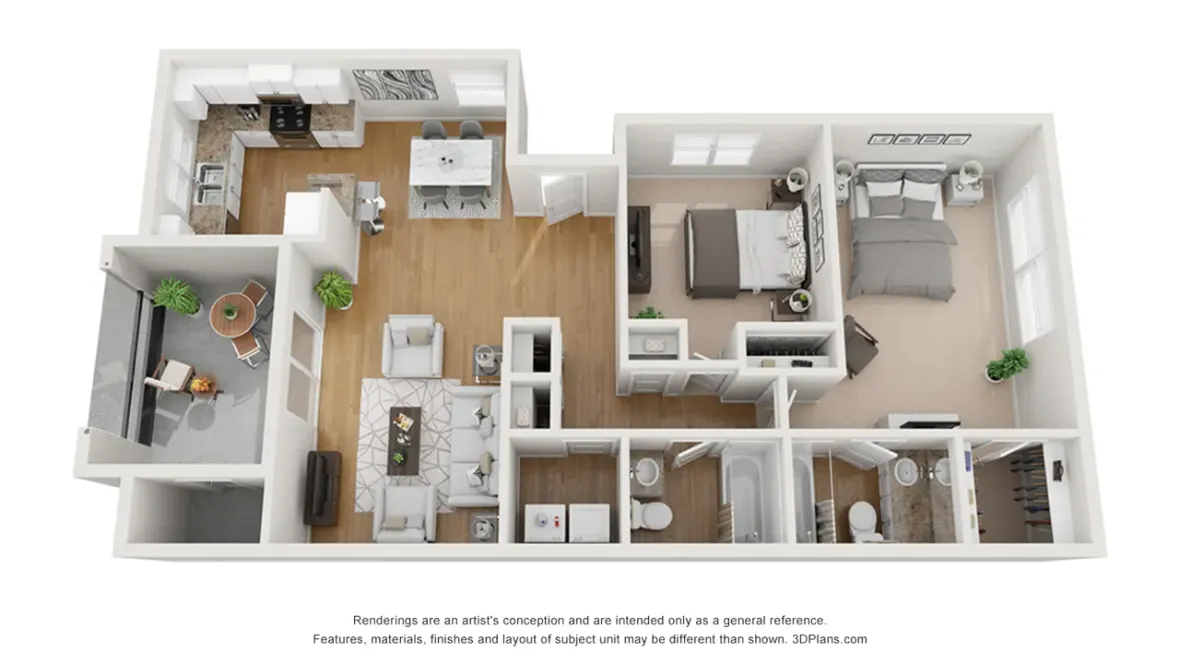 A photo of our 2x2 floor plan, The Braylen.