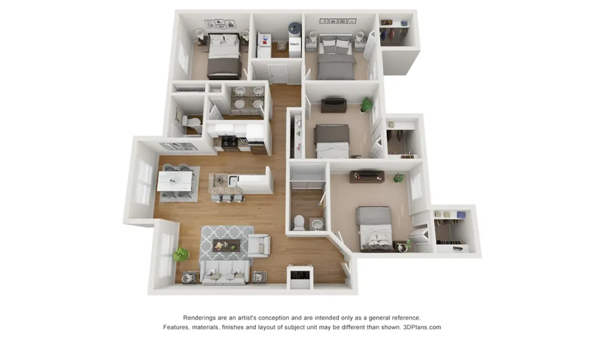 A photo of our 4x2 floor plan, The Emerson.