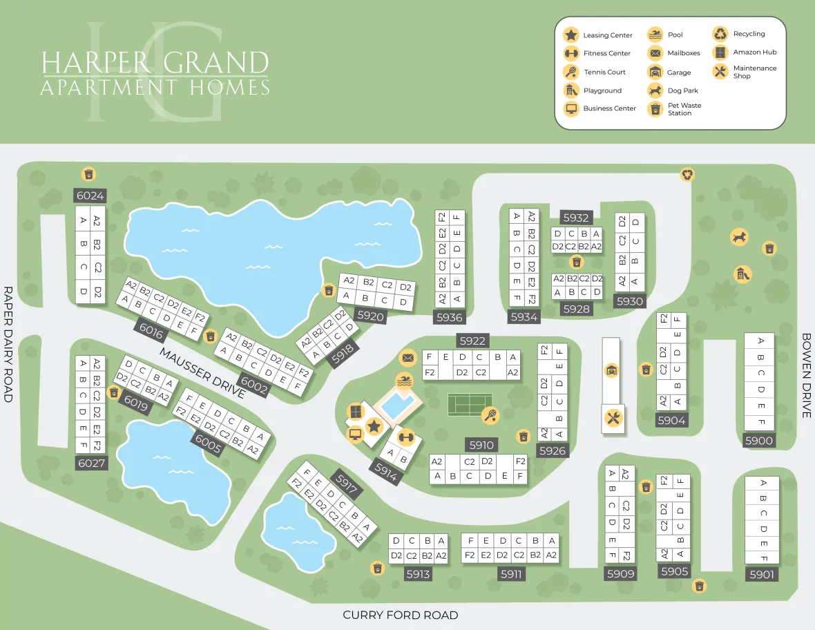 A property map of Harper Grand showing the layout of the community.