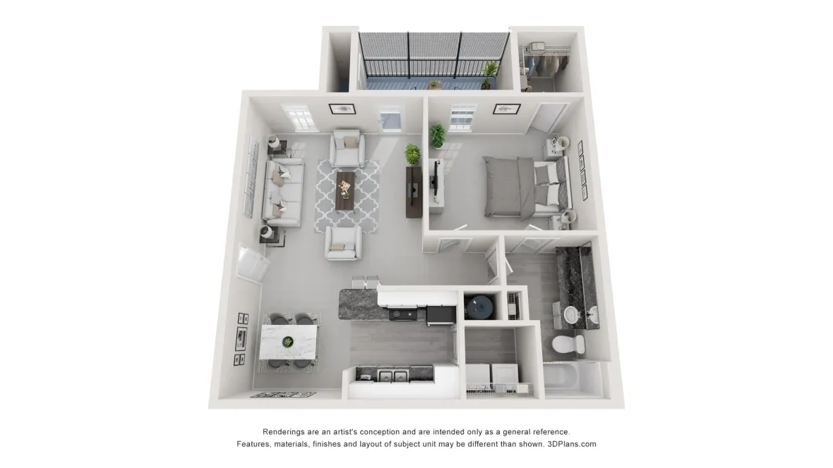 A photo of our 1x2 floor plan, The Addison.