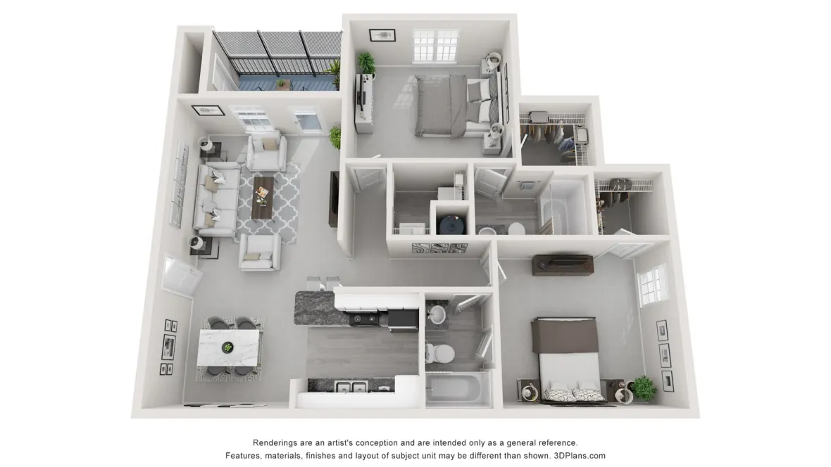 A photo of our 2x2 floor plan, The Amberly.