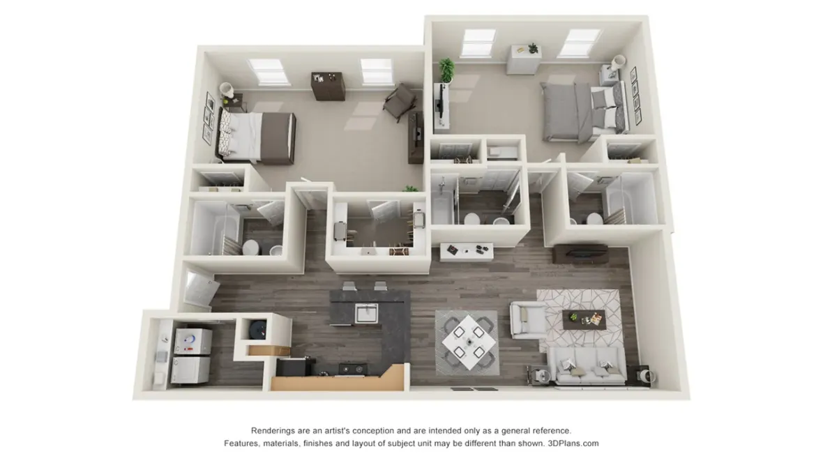 A 3D floor plan rendering of The Magna