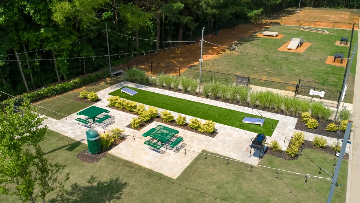 An overhead view of the immaculate outdoor amenity area 